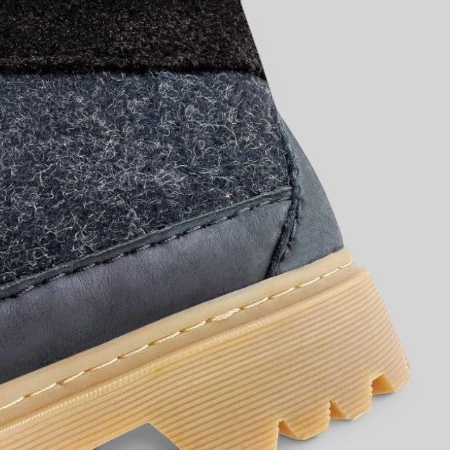 Baabuk Dani boot in dark grey felted wool and nubuck leather with a durable tan rubber lug sole