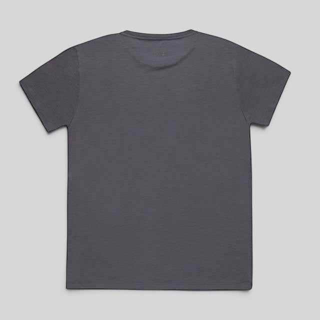 Back view of a dark grey Baabuk 100% merino wool T-shirt from the 10th anniversary limited edition collection.