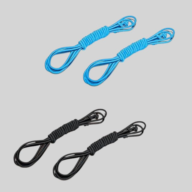 Baabuk elastic sneaker laces in bright blue and black, designed for easy slip-on wear and adjustable fit.