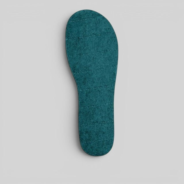 Baabuk emerald green felt slipper insoles for replacement, handcrafted in Nepal and trimmable for a custom fit.
