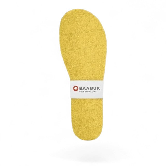 Baabuk handcrafted honey yellow wool felt slipper insoles for added comfort and replacement.