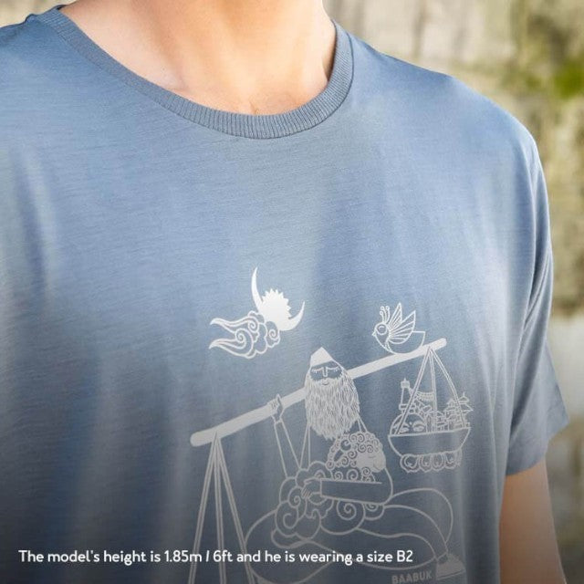 Baabuk dark grey 100% merino wool t-shirt with white graphic illustration by artist Shraddha Shrestha