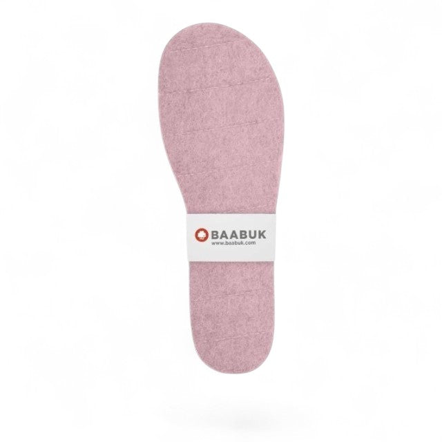 Baabuk pink felt slipper insoles for added comfort, handcrafted in Nepal and trimmable for a custom fit.