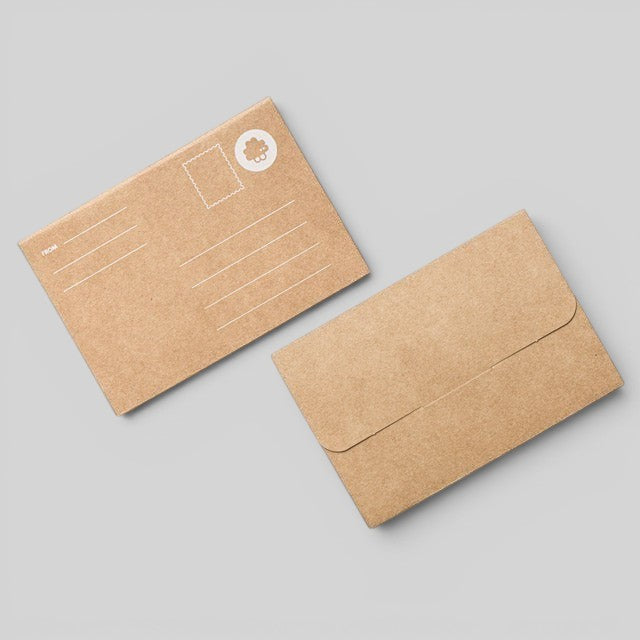 Baabuk repair kit packaging featuring two brown kraft paper envelopes with white printed details on a grey background