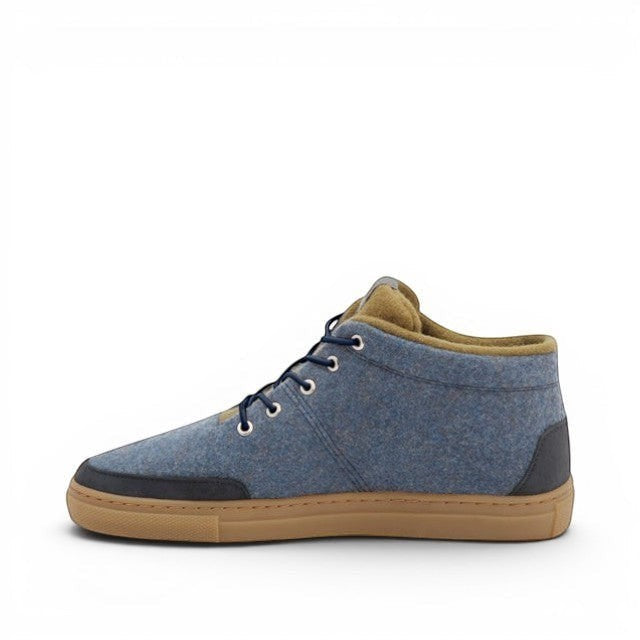 Baabuk Sky Wooler Blue Raisa sneaker in blue wool with a gum rubber sole and nubuck detailing.